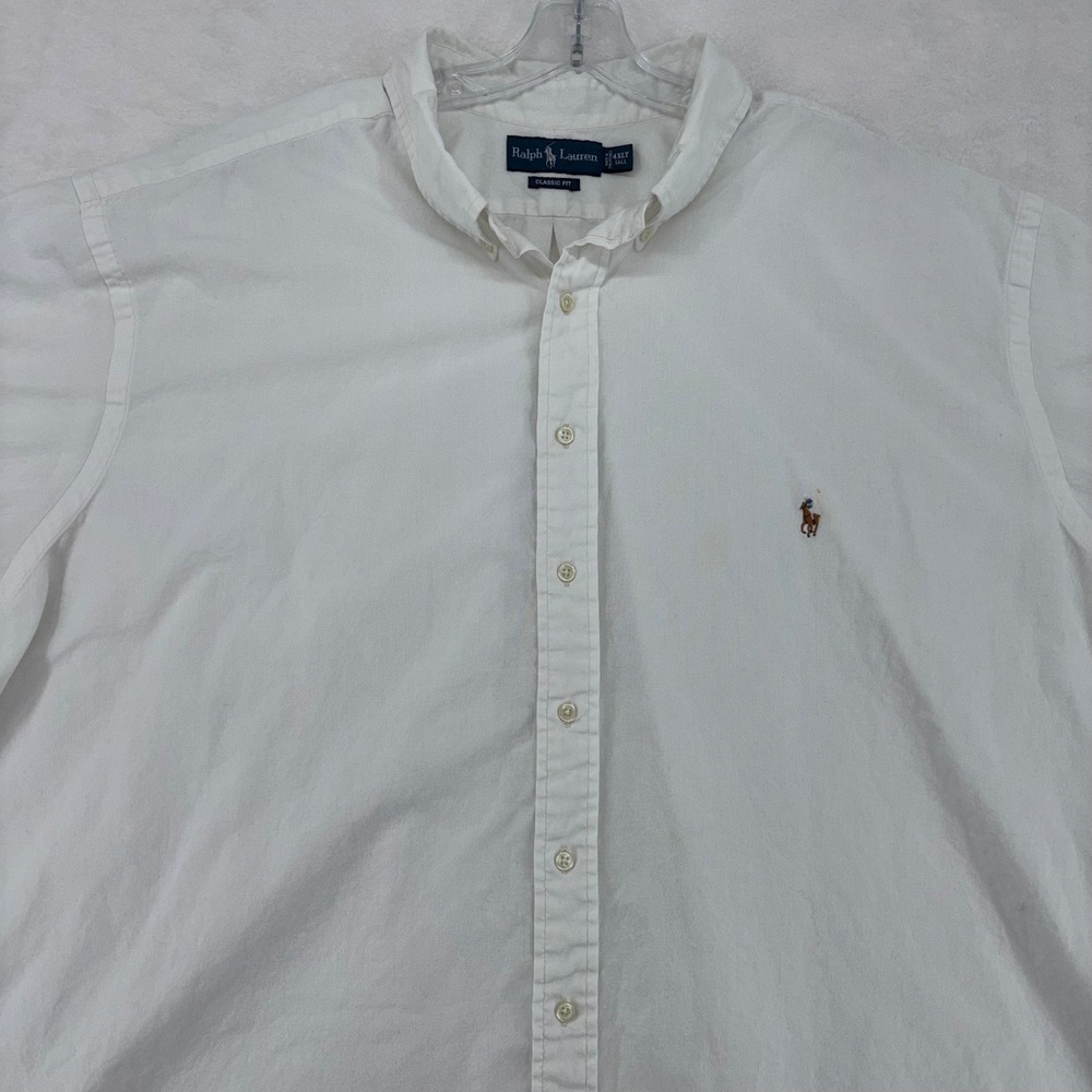 Ralph Lauren Classic Fit White Button Down Shirt Mens 4XL Tall Short Sleeve Pony